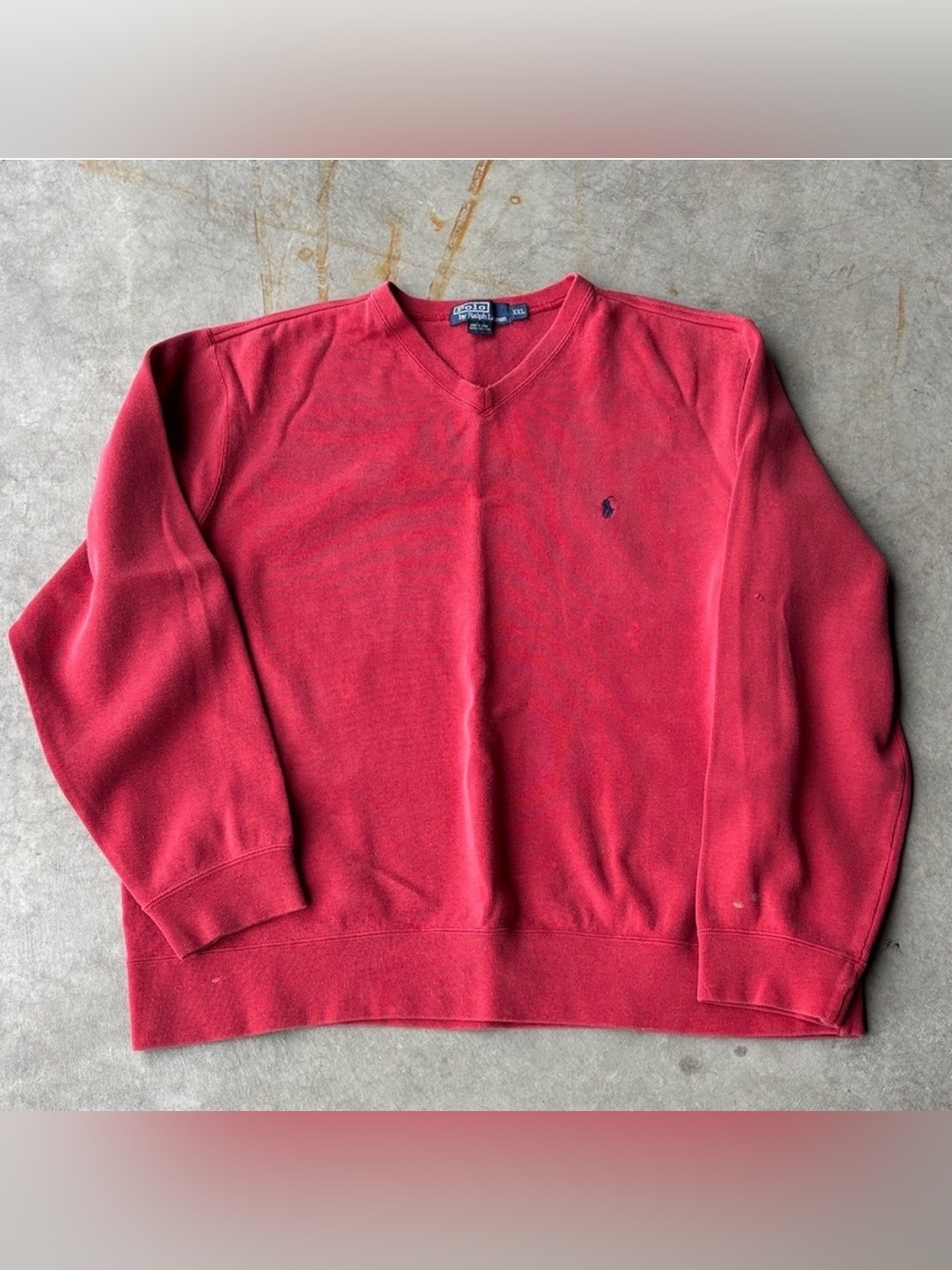 Polo Ralph Lauren Distressed Faded Red Sweatshirt XXL Paint Splatter Vintage